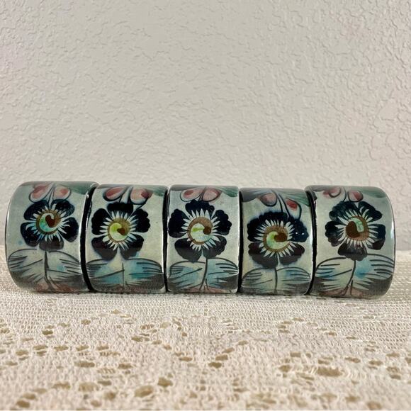 Floral Hand Painted Mexican Pottery Napkin Rings - Picture 7 of 16